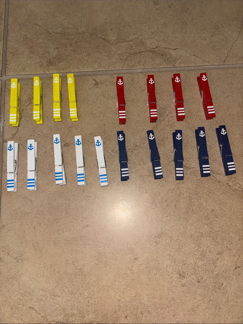 Magnetic Nautical Anchor Wooden Clothespins - Yellow, Red, White, Navy Set